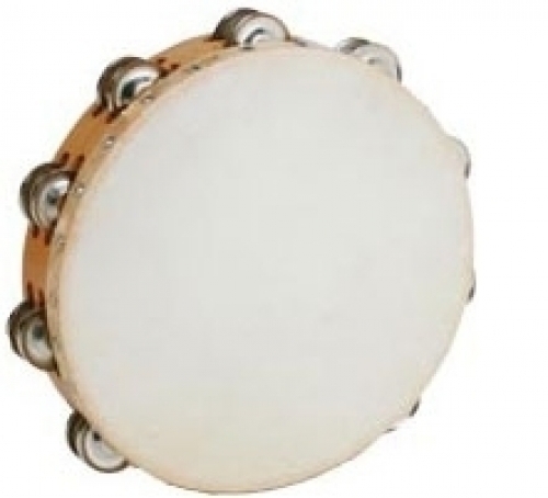 Tambourines,-25-cm-Double/Two-Rows-of-Jingles,-Natural-Goatskin--Head