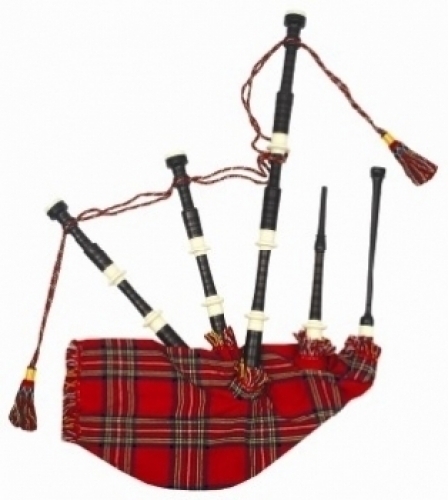 Black-Ebony-Wood-bagpipe,-ROYAL-STEWART-BAG-cover-with-cord,-with-IVORY