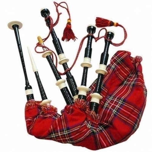 Scottish-Bagpipe-Black-color-Silver-Mounts-Royal-Stewart-Tartan-Bag-&-Cord-Brand-New-