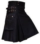 Black-Cotton-Drill-Fabric-Utility-Kilt-Antique-Brass-Buttons-with-studs