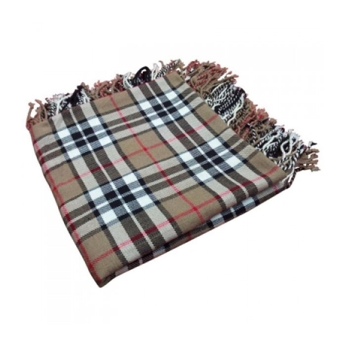 A Camel Of Thomas Tartan Fly Plaid With Fringed Edges All Around