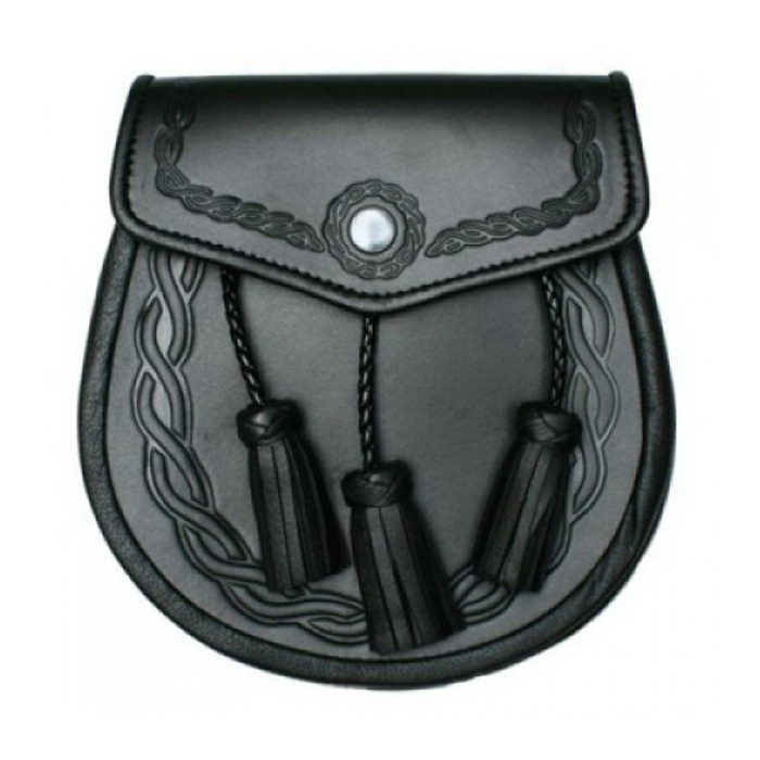Celtic Embossed Black Daywear Sporran Chain Staps Included.