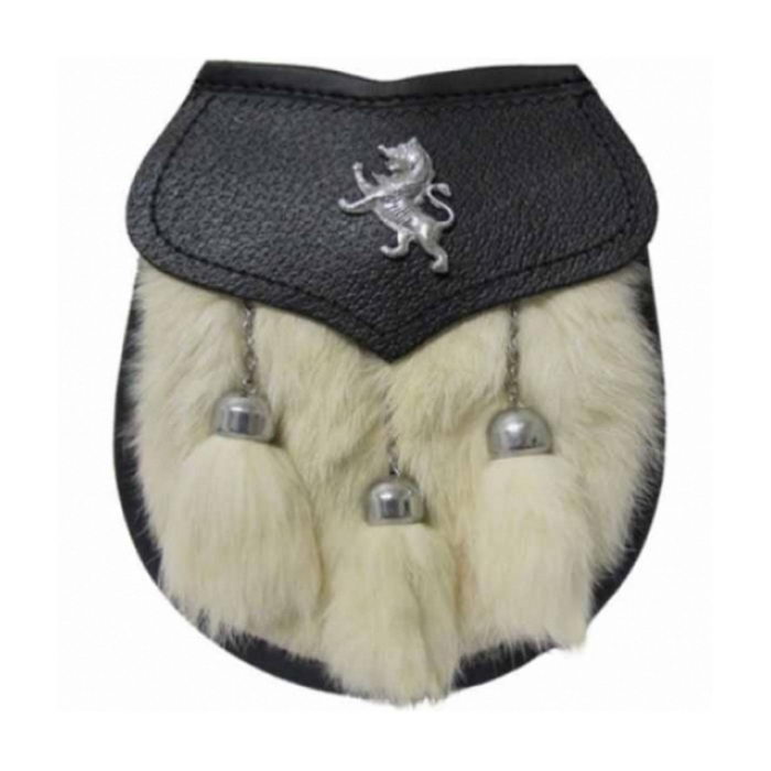 Rabbit Fur Lion Sporran Front Opening With Lion Badge On The Flap 3 Tassels