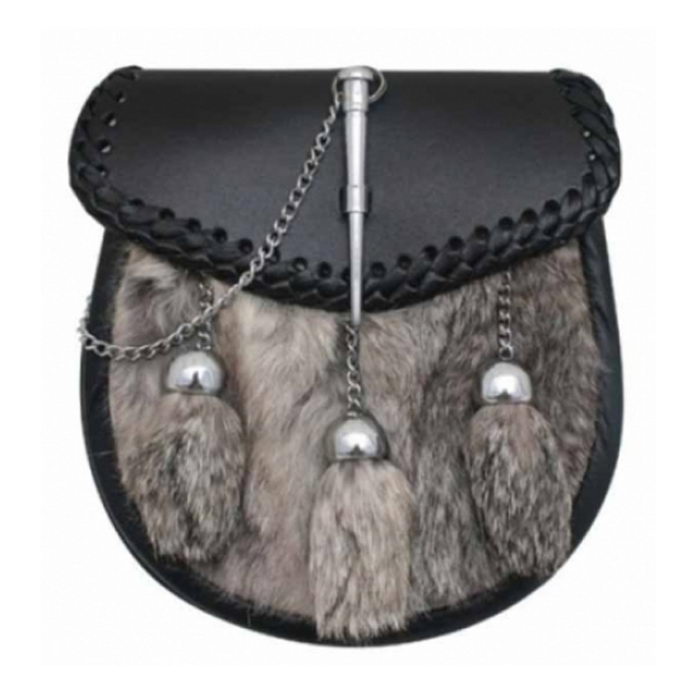 Rabbit Fur Sporran Pin Loop Closure Doublet Plaited Pattern 