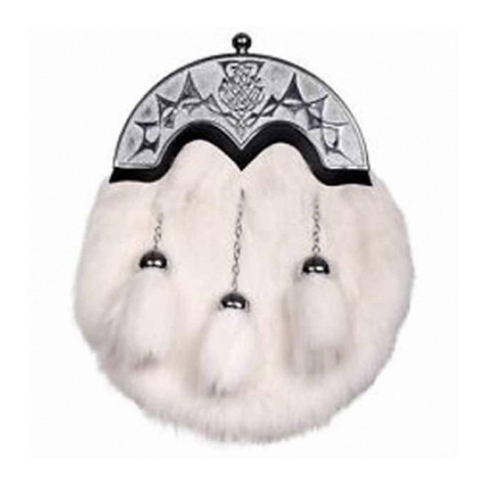 White Rabbit Fur, Highland Thistle Full Dress Sporran Chain Straps Included.